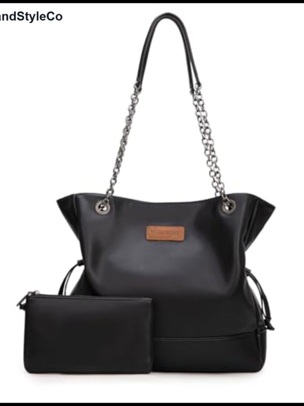 Faux Leather Tote Bag Women 2PCS Drawstring Shoulder Purse Handbag with